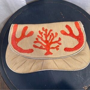 Coral Embroidered Clutch